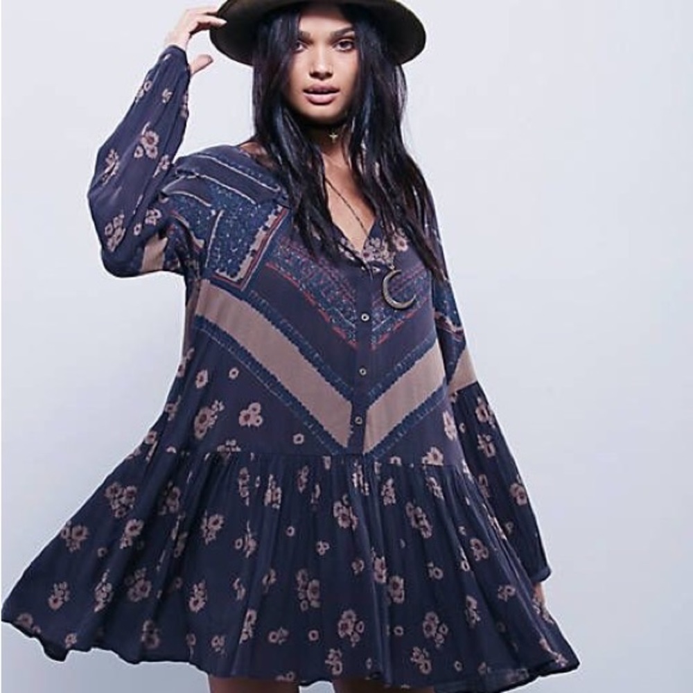 Free People From Your Heart Printed Tunic Mini Dress Small